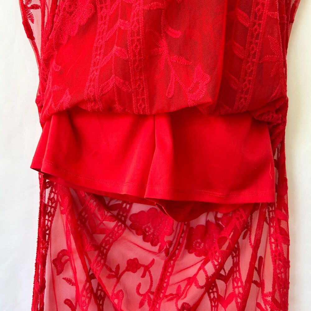 Socialite Red Sheer Lace Maxi Dress Romper Shorts (XL) Garden Wedding Party - Picture 10 of 15